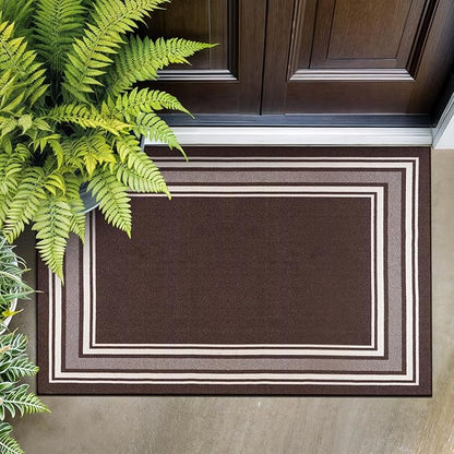 Beverly Rug Non Slip Area Rugs 2x3 Modern Bordered Non Skid Rubber Backing Soft Entryway Rug for Living Dining Room Easy to Clean Non Shedding Kitchen Bedroom Indoor Carpet 2 x 3 Brown