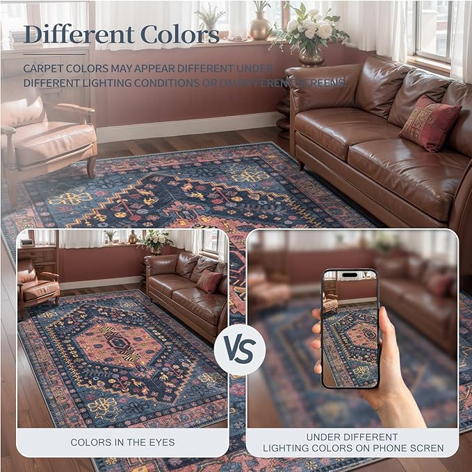 Ciicool 3x5 Area Rug, Washable Boho Rugs for Bedroom Non-Slip Indoor Low-Pile Mat Floor Oriental Carpet Vintage Rug for Kitchen Bedroom Living Room Office Dinning Foyer Decor