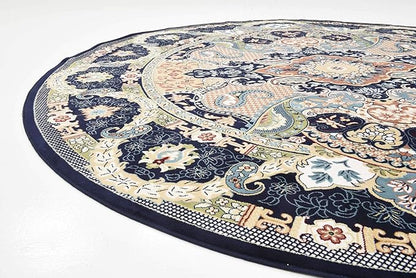 Unique Loom Narenj Collection Classic Traditional Medallion Textured Design Area Rug, 10' 0" x 10' 0", Navy Blue/Tan