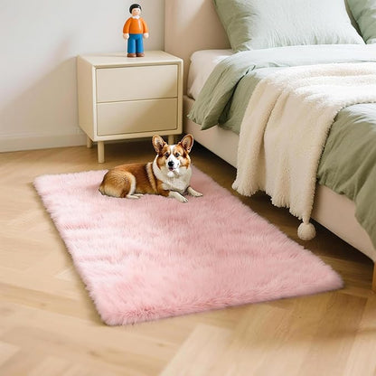2x3 Solid Fluffy Pink Area Rug – Washable, Durable, Small Bedroom Rug, Non-Slip High Pile Shag Rugs for Living Room, Bedroom, Bedside, Dorms,Grils Rooms, Kids Room, Soft Indoor Floor Carpet