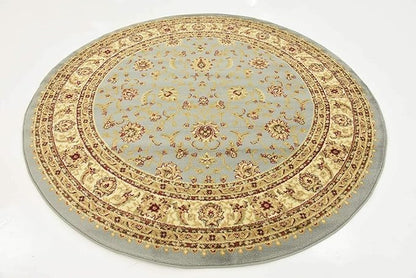 Unique Loom Voyage Collection Traditional Oriental Classic Intricate Design Area Rug (6' 0 x 6' 0 Round, Light Blue/Gold)