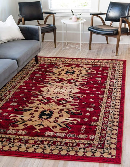 Unique Loom Taftan Collection Border Geometric Tribal Inspired Design Area Rug (9' 0 x 12' 0 Rectangular, Red/ Gold)