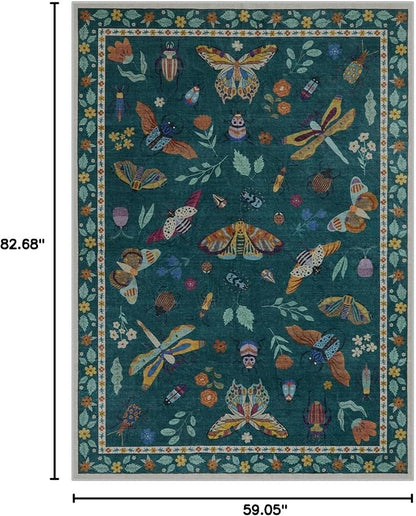 Lahome Insect Print 5x7 Area Rugs for Living Room, Soft Washable Rugs for Bedroom Ultra-Thin Non Slip Modern Rug, Stain Resistant Throw Rug Carpet for Office Nursery Dining Room(5'x7',Dark Green)