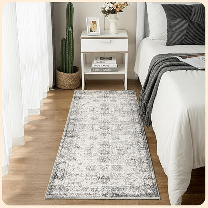 Istana Hallway Runner Rug 2.5x8 – White Cream/Grey Entryway Rug -Silk's Soft Touch Runners for Hallways - Stylish Kitchen Runner Rug Non Slip