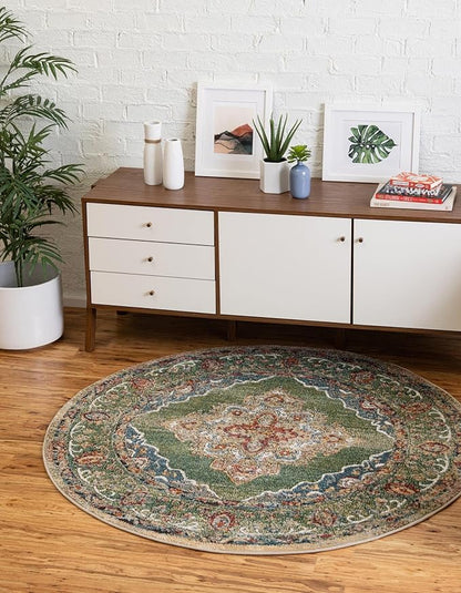 Unique Loom Isabella Collection Area Rug - Rossellini (6' 1" Round, Green/ Blue)