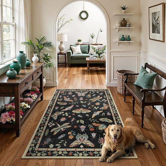 Lahome Insect Washable Small Area Rug, 3x5 Area Rug for Bedroom Living Room, Non-Slip Soft Accent Throw Carpet for Kitchen Office Entryway Bathroom Office, Black