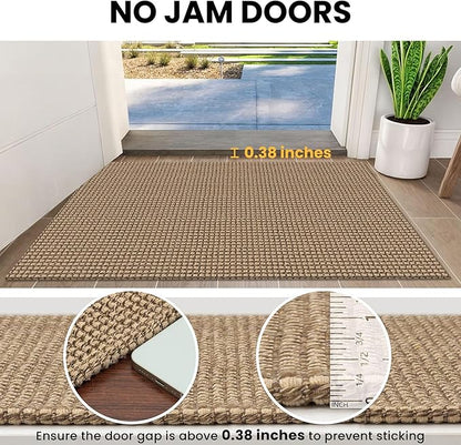 IOHOUZE Washable Runner Rug 2'x8' Rubber Backing Hallway Runner Entryway Runner Indoor, Kitchen Rugs Woven Cotton Floor Carpet for Kitchen Hall Entrance Bedroom, Tan/Brown