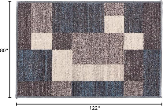 Rugshop Modern Boxes Design Non-Slip (Non-Skid) Carpet Mat Area Rug for Entryway,Door Rug,Kitchen 2'7" x 4' Blue