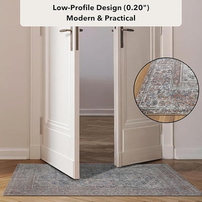 Kuden 6x9 Area Rug, Machine Washable Area Rug with Non-Slip Backing, Vintage Style, Soft, Easy Clean, Low Pile Rug for Living Room, Bedroom, Dining Room
