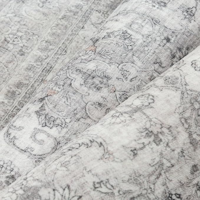Gray Area Rug 8x10 for Living Room Washable Vintage Carpet Low Pile Non Slip Distressed Soft Traditional Retro Oriental Large Grey Accent Throw Rug Office Bedroom Dining Room Playroom