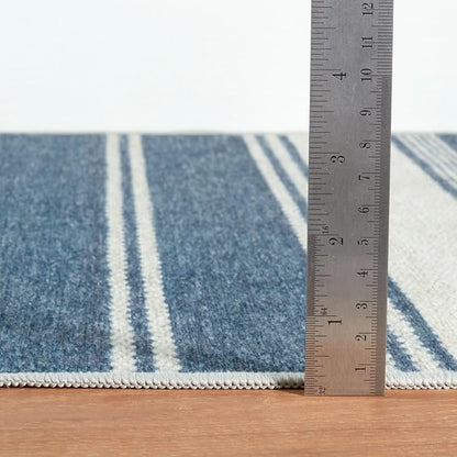 Dash & Albert Bowman Stripe Blue Machine Washable Rug, 6 X 9 Feet, Blue Stripe Pattern