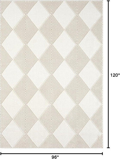 Abani Cream Area Rug for Living Room, Bedroom - Diamond Pattern - 8 x 10 -Durable & Easy to Clean