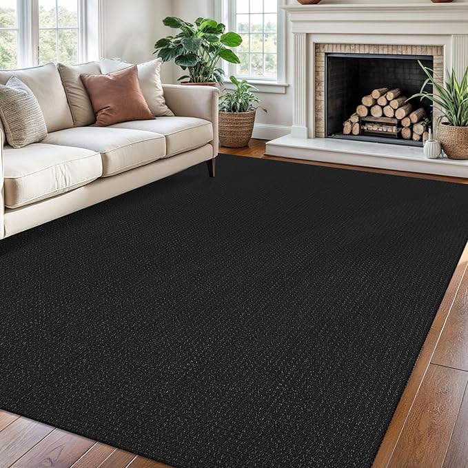 Braided Area Rug 6x9 Ft Washable Rugs for Living Room Non Slip Bedroom Rugs Boho Dining Room Rug Cotton Living Room Woven Floor Carpet for Nursery Playroom, Black/Grey