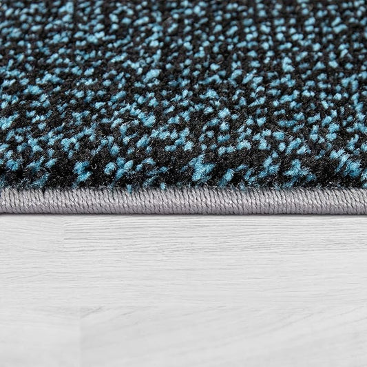 Paco Home Modern Area Rug Bordered with Geometric Pattern Turquoise Grey with Contour Cut, Size: 5'3" x 7'7"