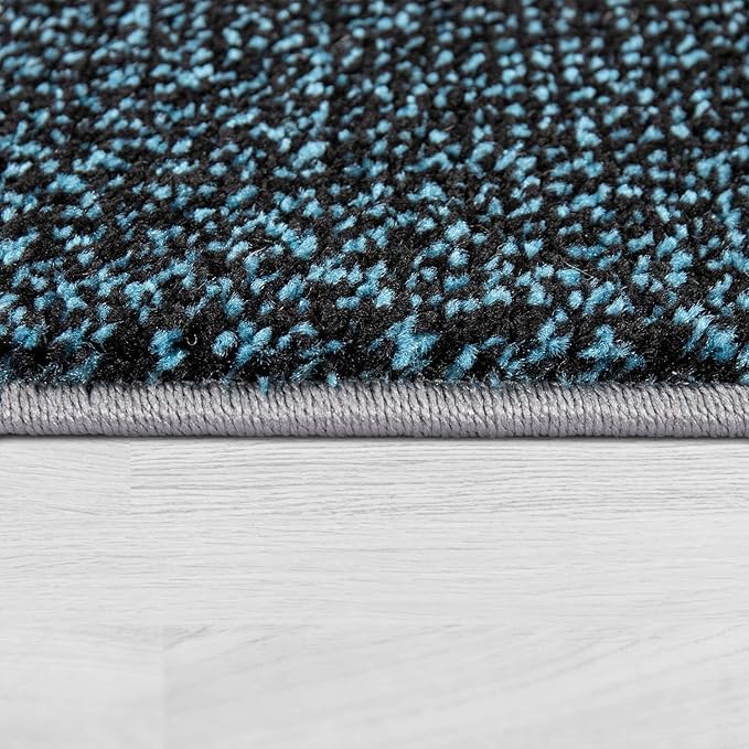 Paco Home Modern Area Rug Bordered with Geometric Pattern Turquoise Grey with Contour Cut, Size: 2' x 3'7"