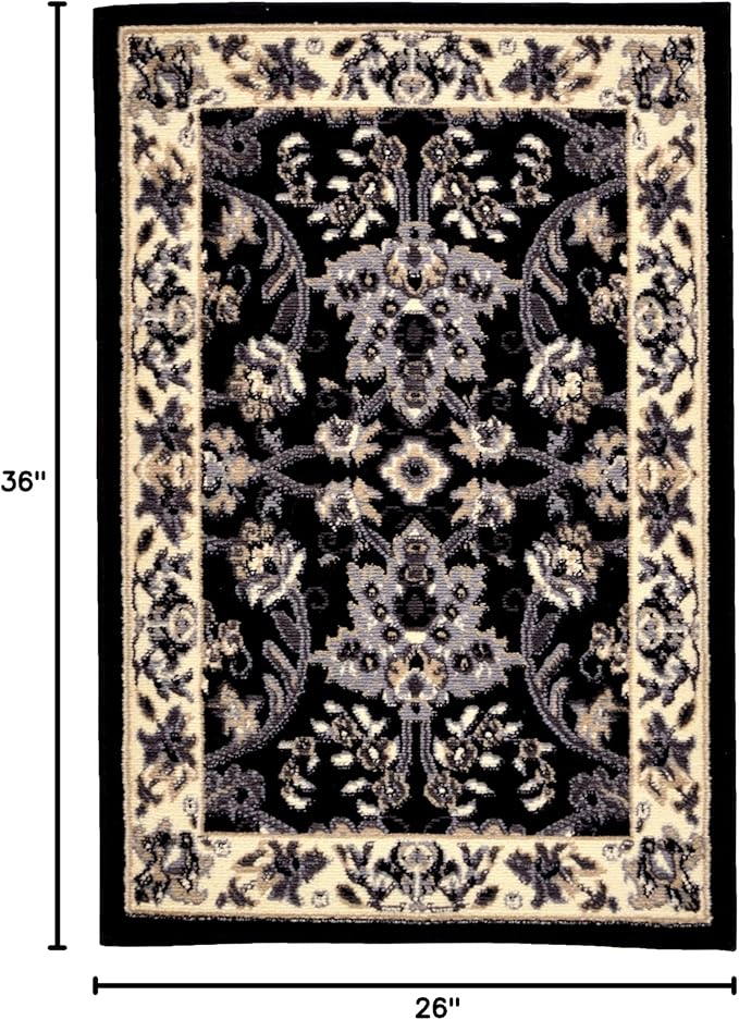 Rugs.com Yasmin Collection Rug – 2' x 3' Black Medium Rug Perfect for Entryways, Kitchens, Breakfast Nooks, Accent Pieces