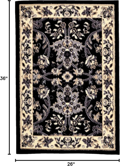 Rugs.com Yasmin Collection Rug – 2' x 3' Black Medium Rug Perfect for Entryways, Kitchens, Breakfast Nooks, Accent Pieces
