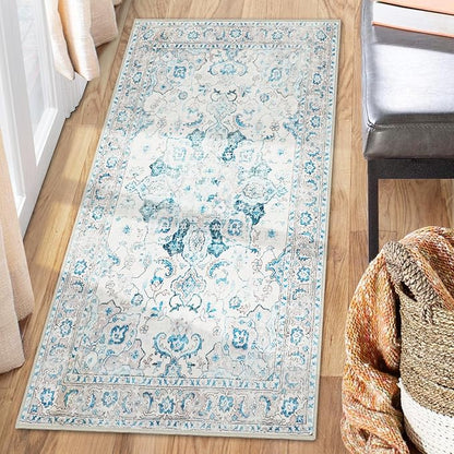 COMSLE Washable Door Mat, Front Door Mat Indoor Faux Wool Absorbent Small Rugs for Entryway Distressed Throw Rug Non-Slip Accent Floor Carpet for Entrance Bedroom, 24X48 Inches Khaki Green