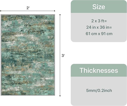 GENIMO 2x3 Rugs for Entryway, Washable Bathroom Kitchen Rugs Non Slip, Modern Abstract Soft Small Area Rug Indoor, Low Pile Throw Carpet, Turquoise