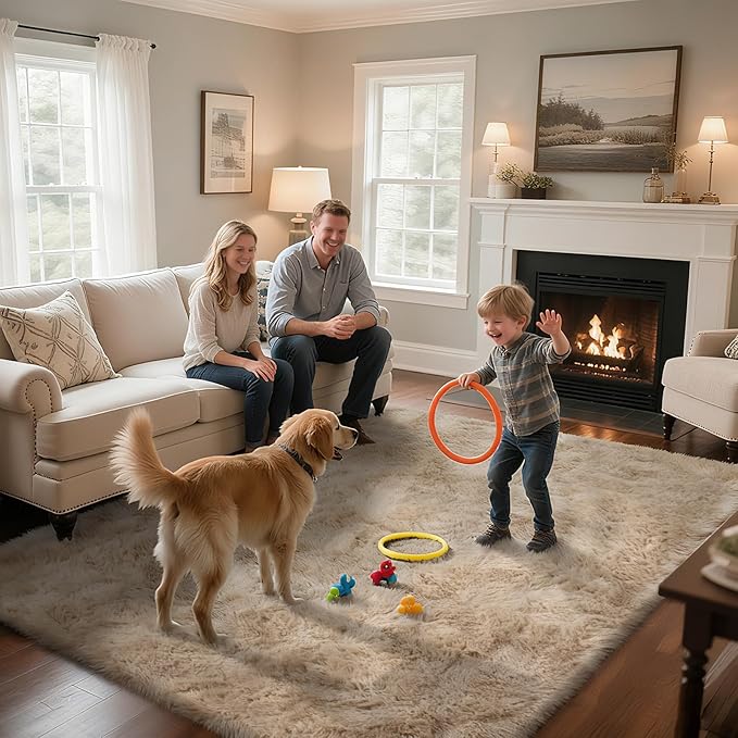 Fluffy Rug Shaggy Area Rug, Beige 2x4 Area Rugs for Bedroom, Small Bedside Rug, Soft Fluffy Shaggy Entryway Throw Rugs for Living Room Bedroom Kids Room Home Decor