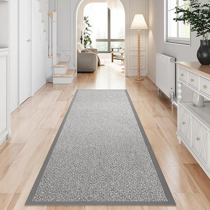 Washable Hallway Runner Rug 2x6 Jute Like Kitchen Runner Mat Rugs Non Slip, Woven Soft Entryway Farmhouse Runner Boho Floor Carpet for Indoor Laundry Hall Backdoor Bedroom Living Room, Grey