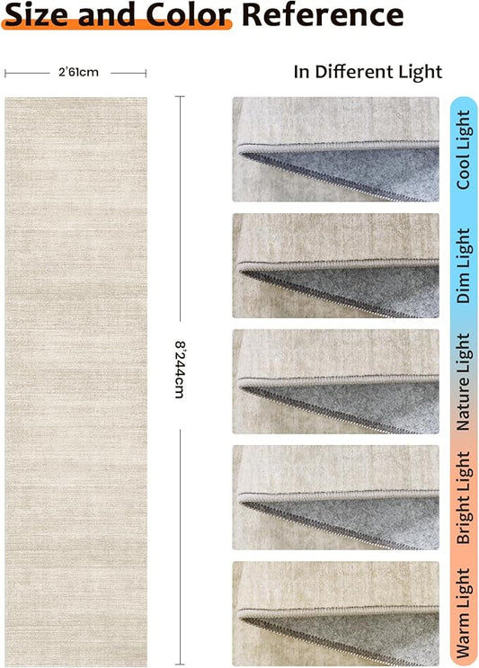 Art&Tuft Washable Runner Rug - 2x8 Kitchen Runner Rug Non-Slip Soft Low Pile Rug Runners for Hallways Bedroom Bathroom Laundry Living Room, Beige