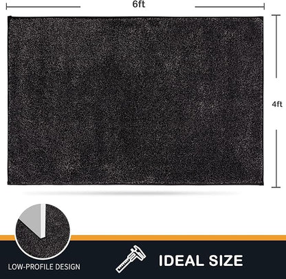 PURRUGS Easy Care Area Rug 4ft x 6ft, Non-Slip Machine Washable Entryway Rug, Dog Door Mat, Stain Resistant Accent Rug for Hallway, Living Room, Bedroom and Mudroom, Charcoal