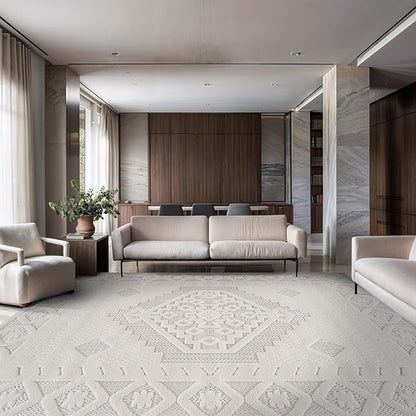 Modern Micro Loop Indoor Area Rugs for Living Room Bedroom Kitchen Geometric Trellis White 8x10 Luxury Durable Low and High Pile Non-Shedding Stain Resistant Soft Area Carpet 8 x 10