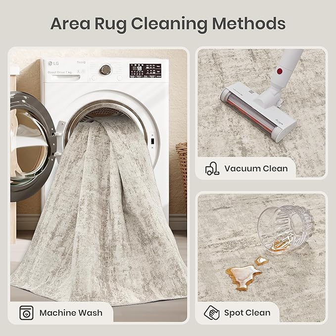 Valenrug Washable Rug 4x6 - Stain Resistant 4x6 Area Rugs for Living Room, Non Slip Backing Printed Rugs for Bedroom, Folable Machine Washable Area Rug(4'x6', Beige)