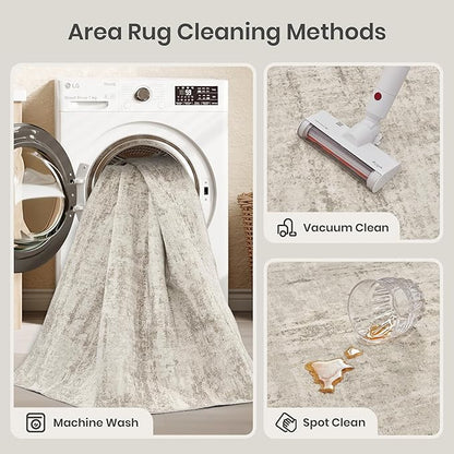 Valenrug Washable Rug 6x9 - Stain Resistant 6x9 Area Rugs for Living Room, Non Slip Backing Printed Rugs for Bedroom, Folable Machine Washable Area Rug(Beige,6'x9')