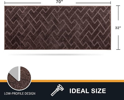 PURRUGS Dirt Trapping Door Mat 32" x 70", Non-Slip Machine Washable Entry Rug, Shoe Scraper, Dog Doormat, Super Absorbent Welcome Mat for Front & Back Door, Muddy Wet Shoes & Paws, Brown