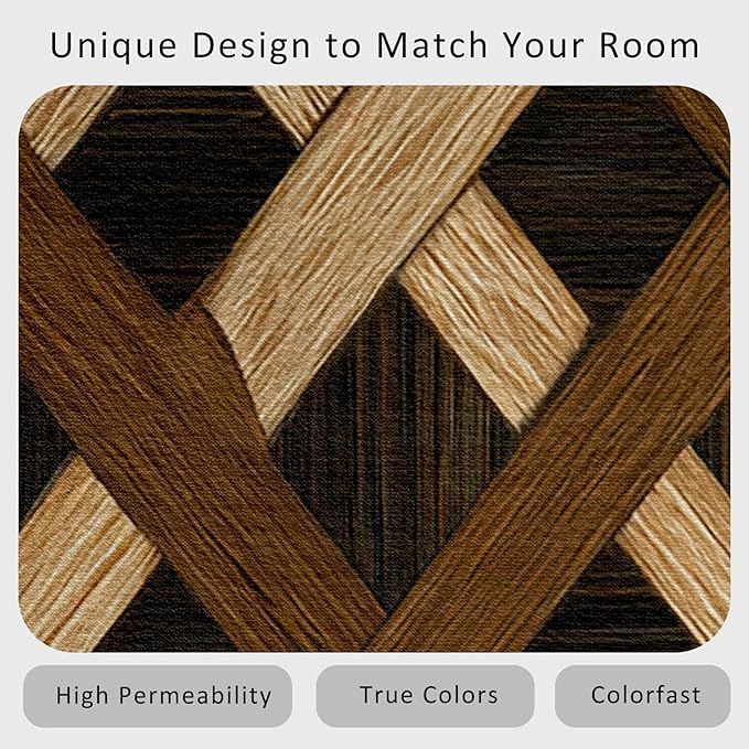 Checkered Rug, Washable 3x4 Rug for Living Room, Wood Grain Patterned Indoor Carpet, Checkered Geometric Decor for Home, Bedroom, Soft Non Slip Thin Design FER23
