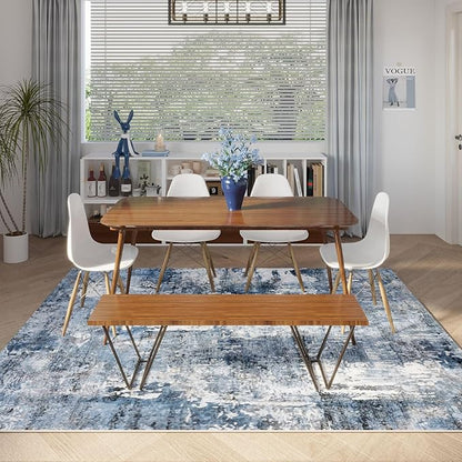 Rugcomf 8x10 Rug Washable Boho Rug Soft Large Area Rug Non-Slip Non-Shedding Faux Wool Vintage Rug for Living Room, Farmhouse, Dining Room, Indoor, Kids Playroom, Blue