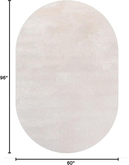 Eyely UES100D-5OV Supersoft Haze Solid Low-Pile Indoor Area Rug, Coastal, Bohemian, Minimalist, Classic, Casual for Bedroom,Kitchen,Living Room,Non Shedding,Easy-Washing, Ivory, 5 X 8 Oval