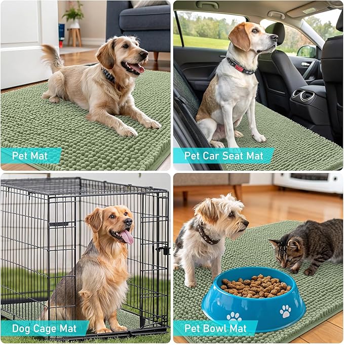 OLANLY Dog Door Mat for Muddy Paws 40x24, Absorbs Moisture and Dirt, Absorbent Non-Slip Washable Doormat, Quick Dry Chenille Mud Mat for Dogs, Entry Indoor Entryway Carpet for Inside Floor, Sage Green