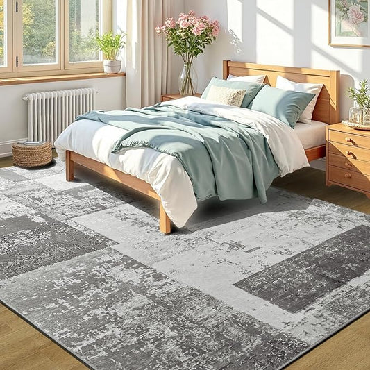 LOCHAS Rug for Living Room, Washable Soft Area Rugs for Bedroom 5x8, Abstract Carpet for Indoor Office Kids Dining Room Nursery Floor, Grey Geometric Vintage Home Decor, Non Slip, Pet Child Friendly