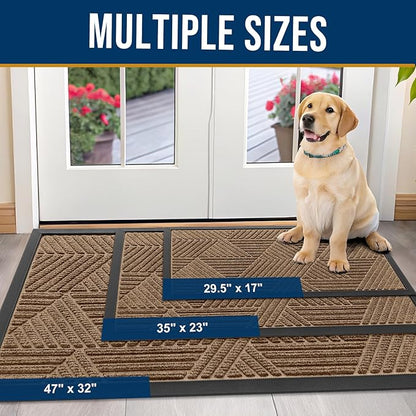 Kitinjoy Front Door Mat Outside Entrance, Sturdy Natural Dirt Trapper, Heavy Duty Rubber Doormat, Low Profile Non-Slip Backing, Easy Clean Mat for Indoor Outdoor, 47X23 Inch, Coffee