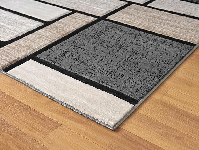 Geometric Carpet Runner - Decorative Hallway Rug for Home & Office - Indoor Carpet for Living Room, Dining Room - Non-Fading Polyester Material, Stain-Proof - Made in Turkey - Sand 2x7 ft