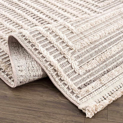 Hauteloom Lunao Living Room, Bedroom Area Rug - Geometric, Solid & Striped - Charcoal, Cream, Beige - 2' x 3'