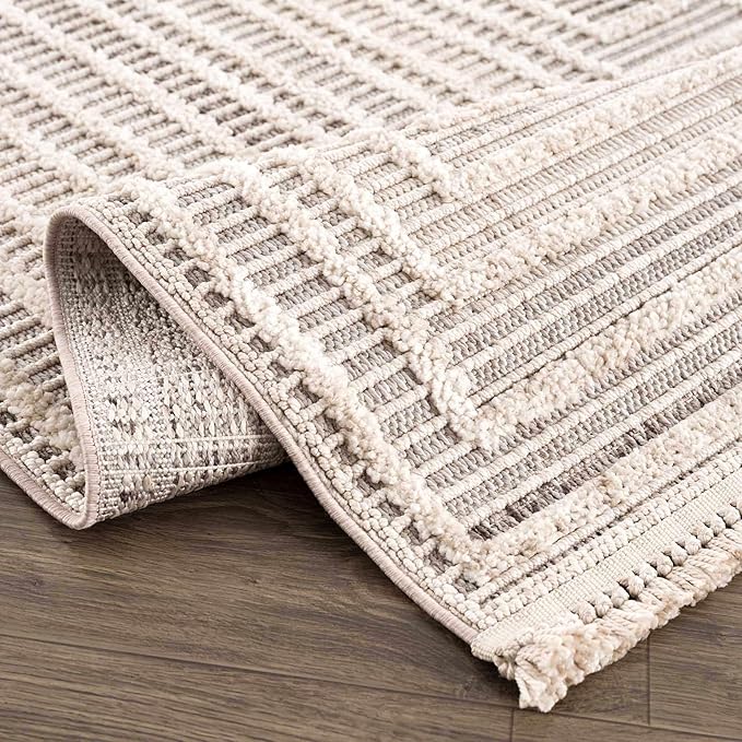 Hauteloom Lunao Living Room, Bedroom Area Rug - Farmhouse - Charcoal,Cream,Peach - 8'10" x 12'