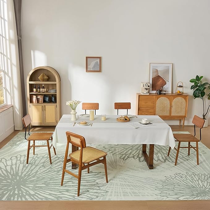 WITSHOCK 10x12 Washable Rug for Living Room,Modern Floral Distress Print Pattern Area Rugs,Stain Resistant with Non Slip Backing Carpet for Dining Room,Bedroom & Home Decor,Green/Light Green