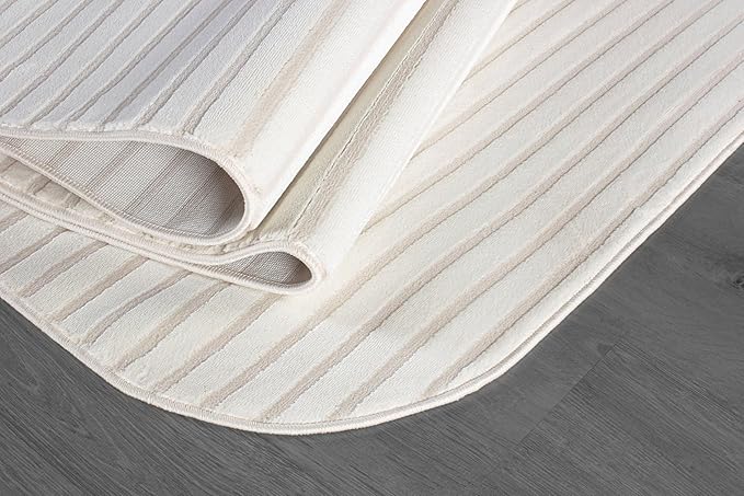 Beverly Rug Modern Geometric Area Rug 4x6 Low-High Pile Durable Soft Abstract Striped Indoor Rugs for Living Dining Room Office Stain Resistant Non Shedding Casual Indoor Carpet Beige White 4 x 6
