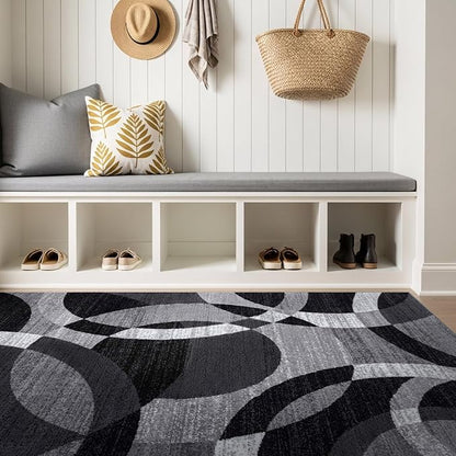 Rugshop Gray Medium Indoor Area Rug, Abstract Circles, High-Traffic, Non-Shedding, for Living Room, Home Office and Bedroom, 4' x 6'
