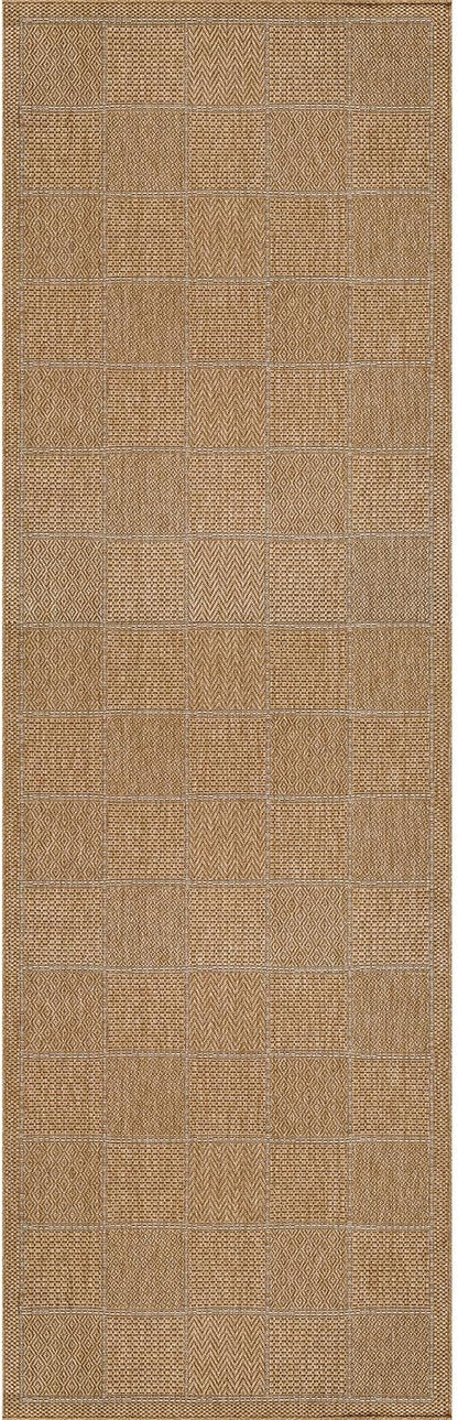 Beverly Rug Easy Jute Checkered Squared Runner Rug 2x7 Washable Durable Indoor Outdoor Area Rugs for Living Room Patio Office Stain Resistant Non Shedding Casual Indoor Outside Carpet 2 x 7 Natural