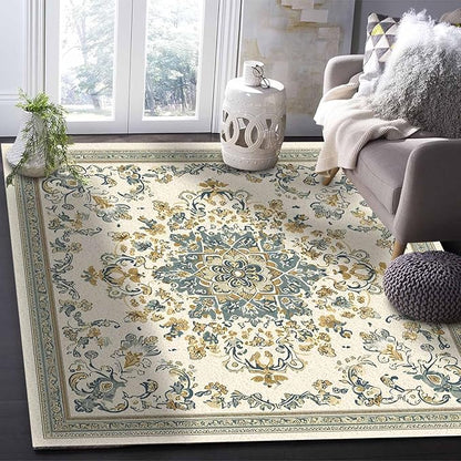 Bohemian Rectangular Area Rugs for Living Room Bedroom 2.8 x 5 ft Vintage Farmhouse Floral Pattern Non-Shedding Soft Low Pile Rug Non Slip Washable Rug for Nursery Entryway Playroom