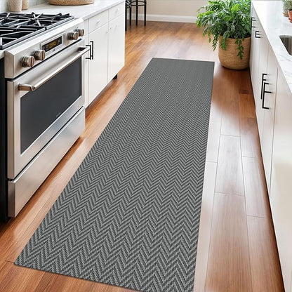 2x6 Ft Braided Runner Rug Washable Runners for Hallways Kitchen Runner Rug with Rubber Backing Cotton Entryway Runner Indoor, Woven Floor Carpet for Hall Kitchen Bedroom, Charcoal Gray/Gray