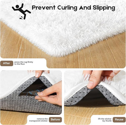 2x3 Cream White Rugs for Bedroom Living Room, Fluffy Small Area Rug Soft Shag Carpet for Kids Boys and Girls Room with 4 Rugs Non-Slip Stickers Dorm Home Decor (2ft x 3ft)