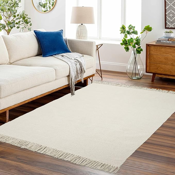 Collive 4x6 Small Area Rug for Living Room, White/Beige Woven Cotton Bedroom Carpets Modern Comfy Indoor Nursery Rug Farmhouse Accent Carpet for Dining Room, Bedside, Office, Patio Decor