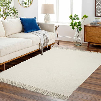 Collive 4x6 Small Area Rug for Living Room, White/Beige Woven Cotton Bedroom Carpets Modern Comfy Indoor Nursery Rug Farmhouse Accent Carpet for Dining Room, Bedside, Office, Patio Decor