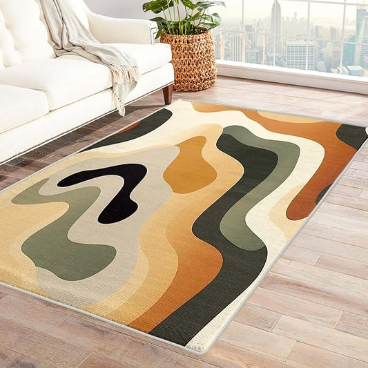Neutral Color Rug, 7x9 Rug, Earth Tone Rugs for Entryway, Vintage Large Area Rug, Washable Rug Non Slip Soft Indoor Carpet, Kids and Pets Friendly, Neutral Color Home & Room Decor
